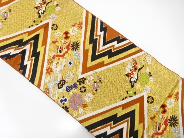 JAPANESE KIMONO / ANTIQUE FUKURO OBI / SILK / WOVEN BUTTERFLY & TREASURES